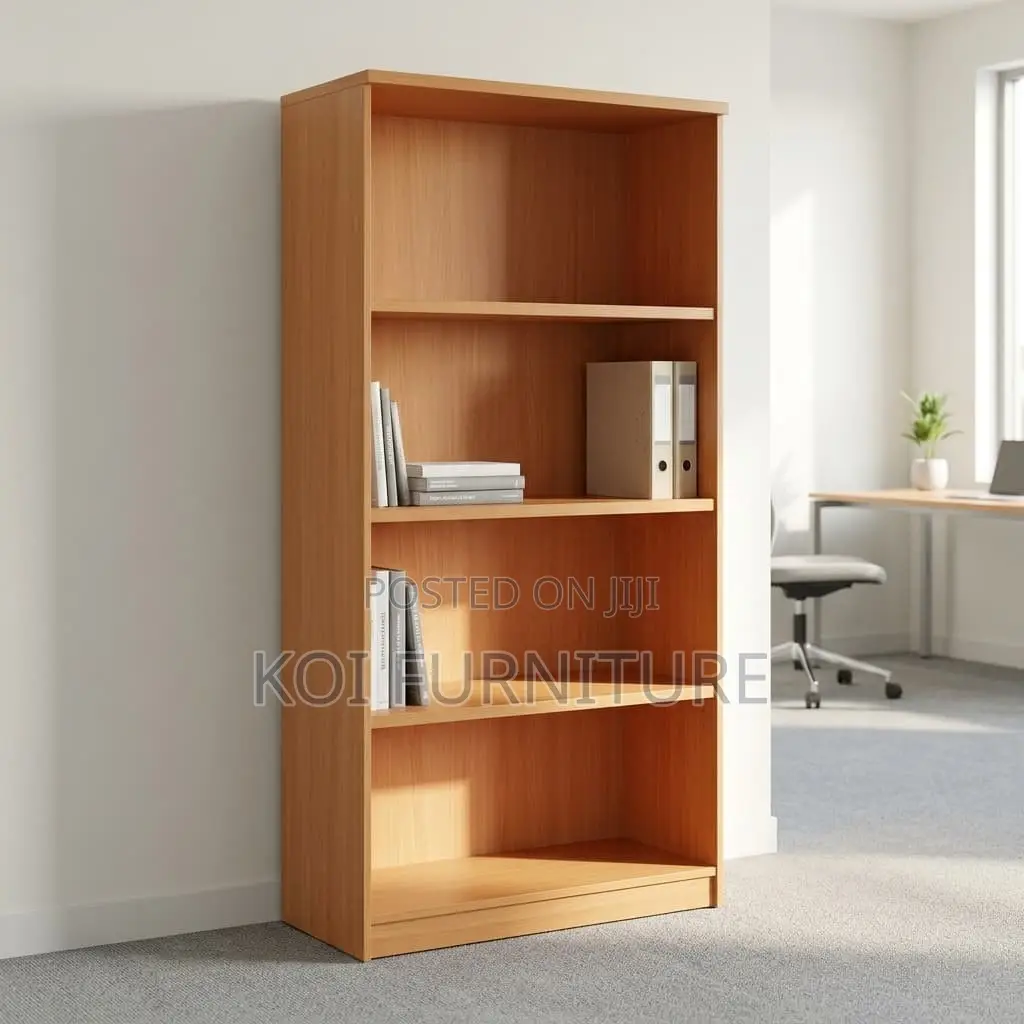 Bookshelf :4-Tier Wooden Office Bookshelf With Light Oak Veneer Finish