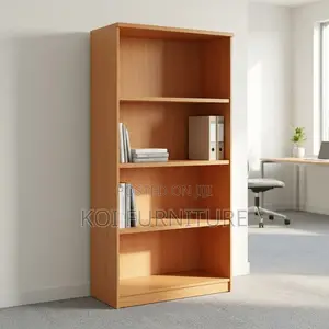 Bookshelf :4-Tier Wooden Office Bookshelf With Light Oak Veneer Finish