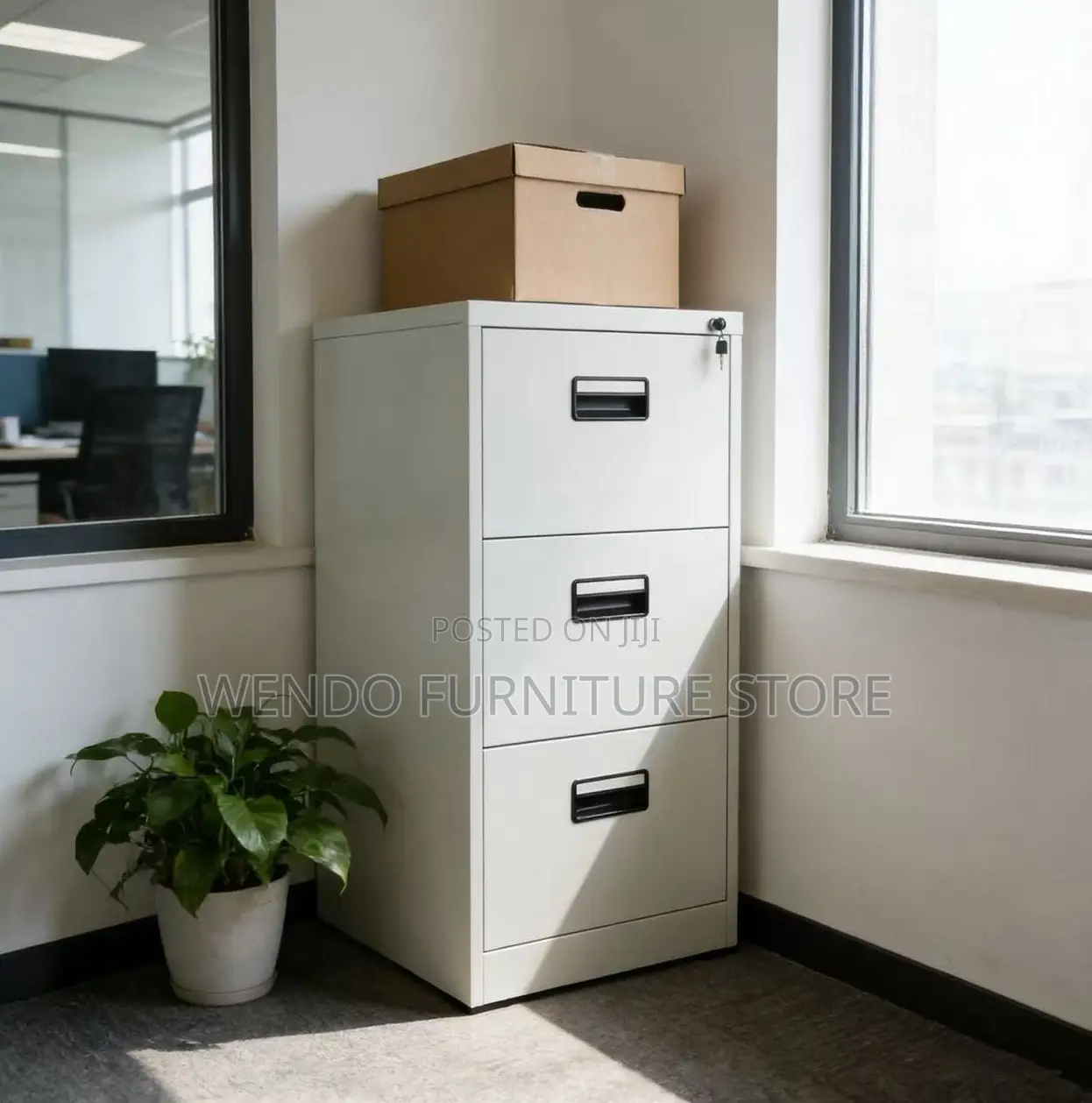 Office Cabinet; Four Drawered Steel Gray Office Filing Cabinet