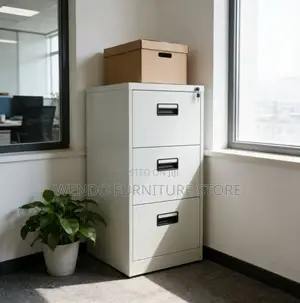 Office Cabinet; Four Drawered Steel Gray Office Filing Cabinet