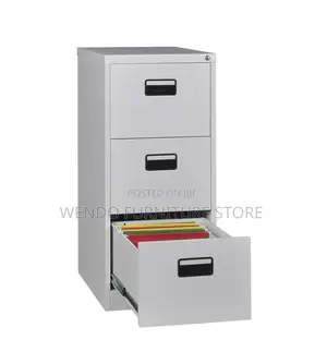 Office Cabinet; Four Drawered Steel Gray Office Filing Cabinet