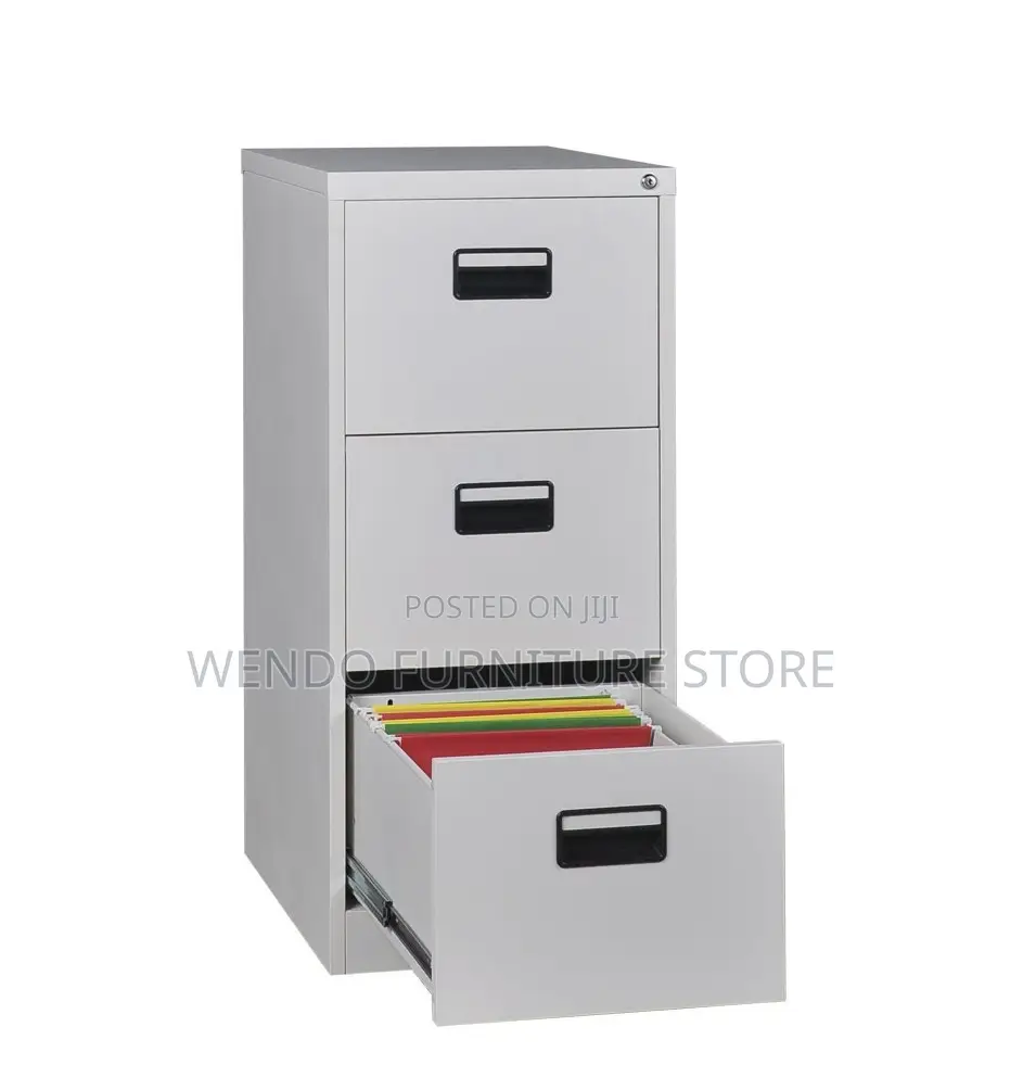 Office Cabinet; Four Drawered Steel Gray Office Filing Cabinet