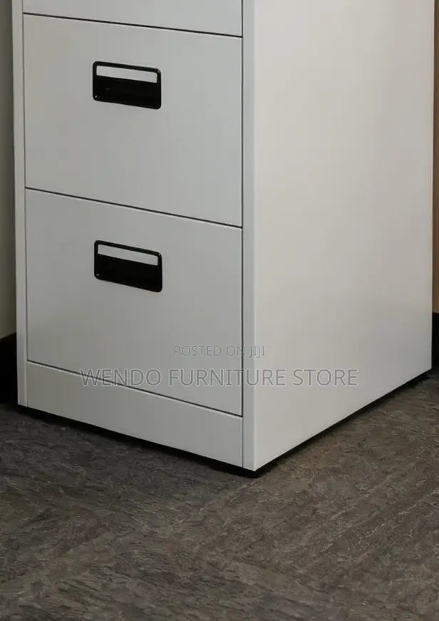 Office Cabinet; Four Drawered Steel Gray Office Filing Cabinet