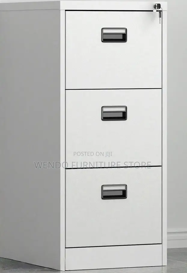 Office Cabinet; Four Drawered Steel Gray Office Filing Cabinet