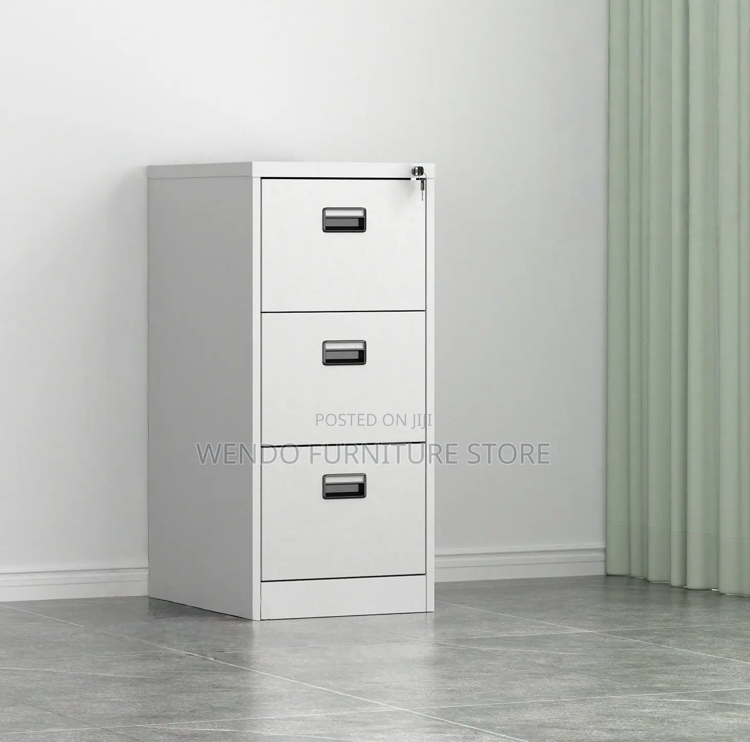 Office Cabinet; Four Drawered Steel Gray Office Filing Cabinet