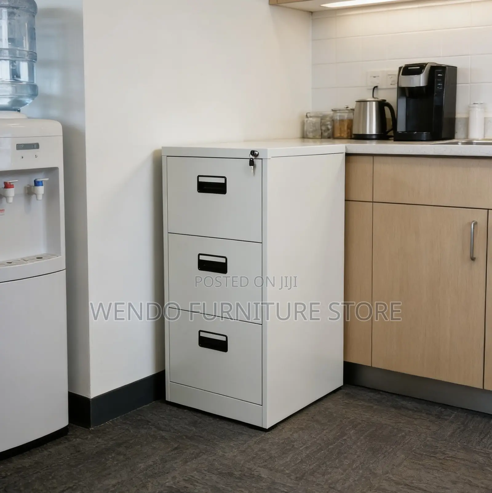 Office Cabinet; Four Drawered Steel Gray Office Filing Cabinet