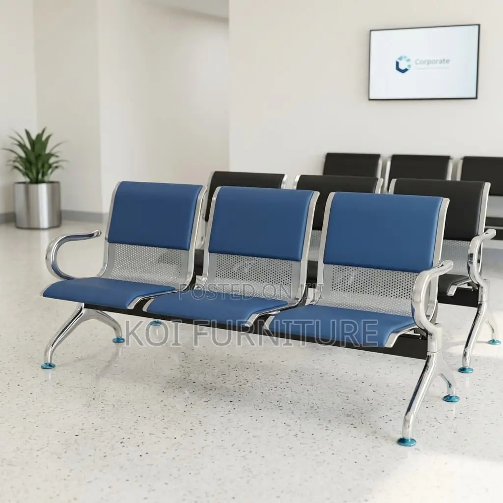 Office Chair : Blue 3-Seater Linked Waiting Chair