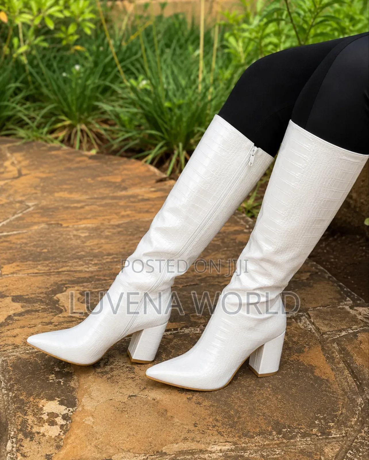 White, Black Knee Boots