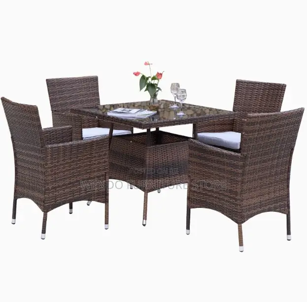 Dining Set; Four Seaters Rattan Wicker Outdoor Garden Set