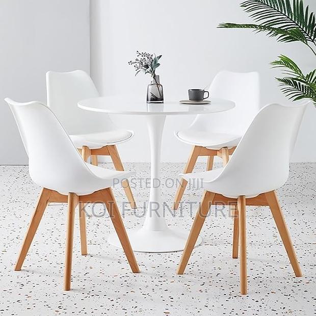 Dining : Modern White Tulip Round Dining Table Set-Four Padded Chairs