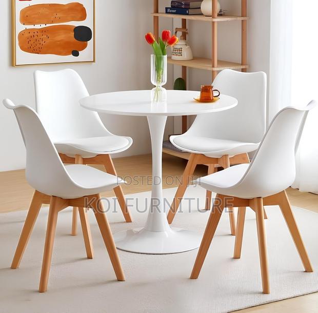 Dining : Modern White Tulip Round Dining Table Set-Four Padded Chairs - thumbnail 6