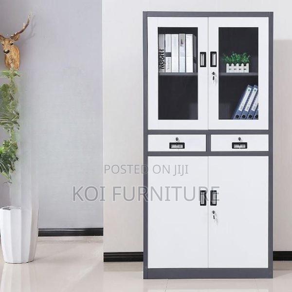 Office Cabinet : Two-Door Steel Office Cabinet -Half-Glass Doors,
