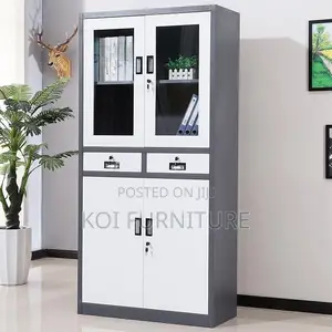 Office Cabinet : Two-Door Steel Office Cabinet -Half-Glass Doors,