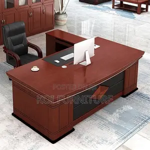 Office Desk:1.8mpremium Mahogany-Finish L-Shaped Executive Office Desk