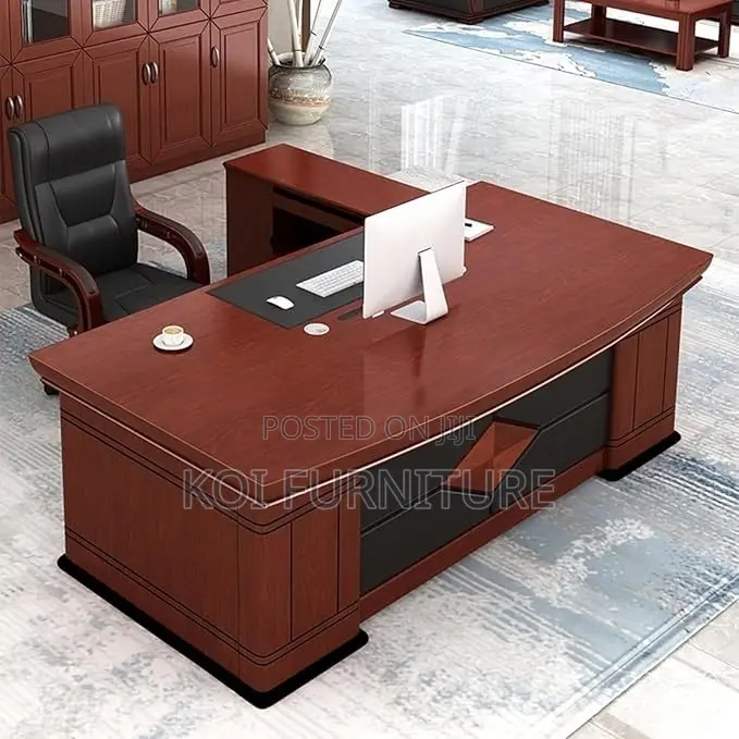 Office Desk:1.8mpremium Mahogany-Finish L-Shaped Executive Office Desk