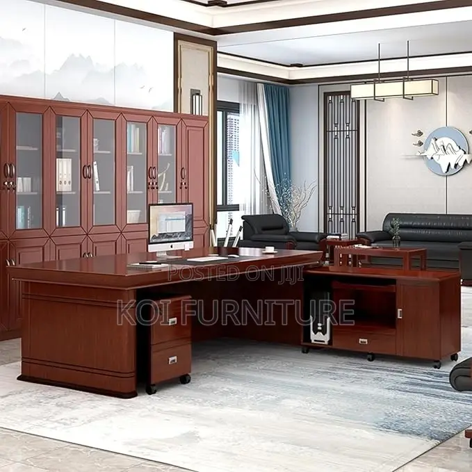 Office Desk:1.8mpremium Mahogany-Finish L-Shaped Executive Office Desk
