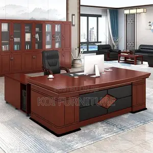 Office Desk:1.8mpremium Mahogany-Finish L-Shaped Executive Office Desk