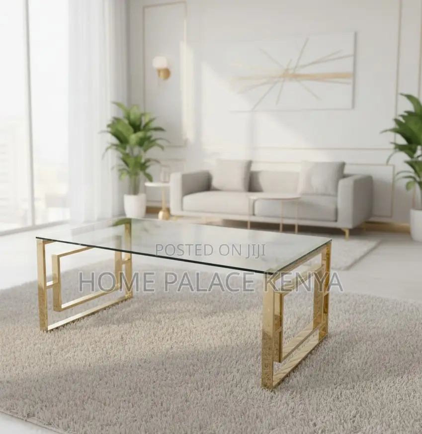 Coffee Table: Glass Top Coffee Table With Gold Stainless Steel Base