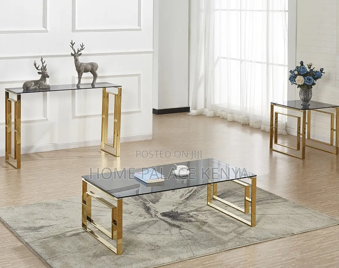Coffee Table: Glass Top Coffee Table With Gold Stainless Steel Base