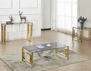 Coffee Table: Glass Top Coffee Table With Gold Stainless Steel Base