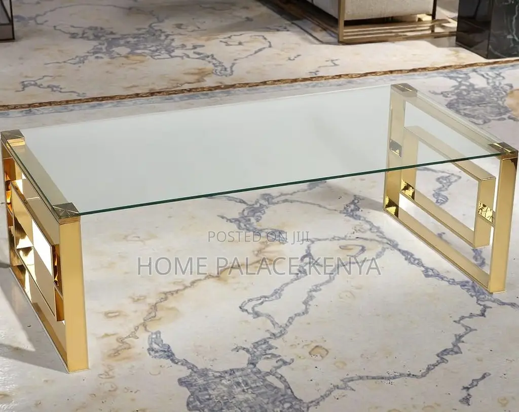 Coffee Table: Glass Top Coffee Table With Gold Stainless Steel Base