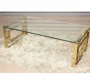 Coffee Table: Glass Top Coffee Table With Gold Stainless Steel Base