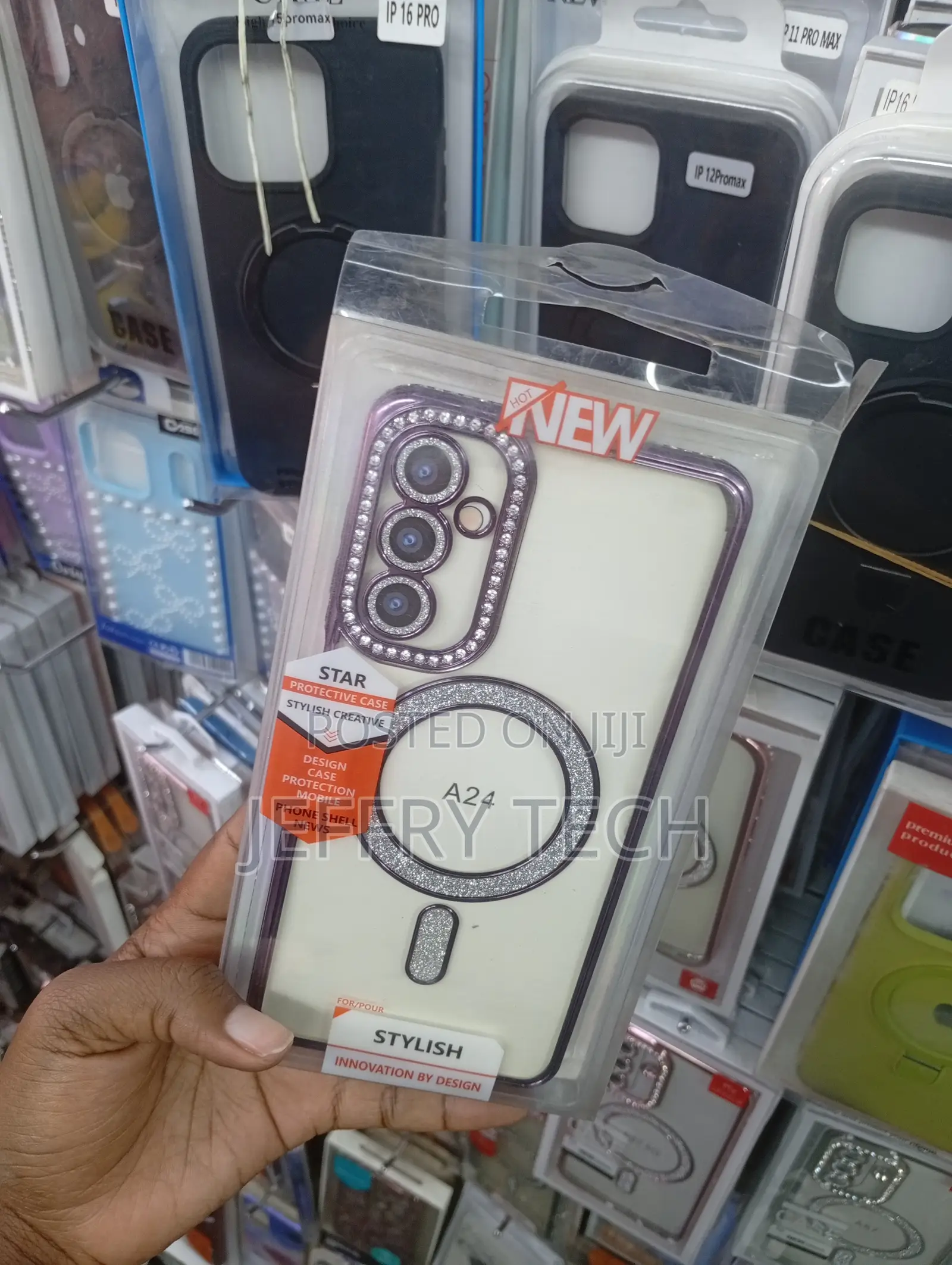 Purple Glitter Phone Case Designed for the Samsung Galaxy A24.