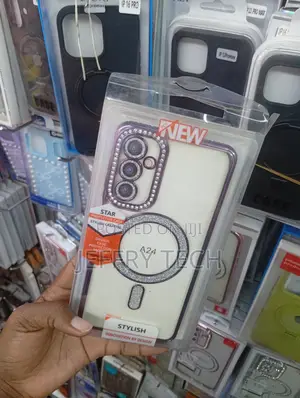 Purple Glitter Phone Case Designed for the Samsung Galaxy A24.