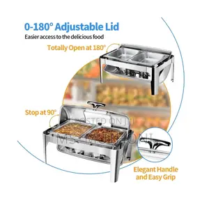 9l Heavy Gauge S. Steel, Double Rectangular Roll Top Chaffing Dish*