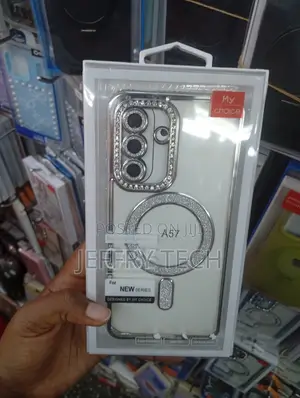 Crystal-Plated Clear Magnetic Phone Case for a Samsung A57.