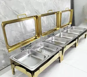 9 LTRS Gold Stainless Steel Chafing Dishes With Clear Rolltop