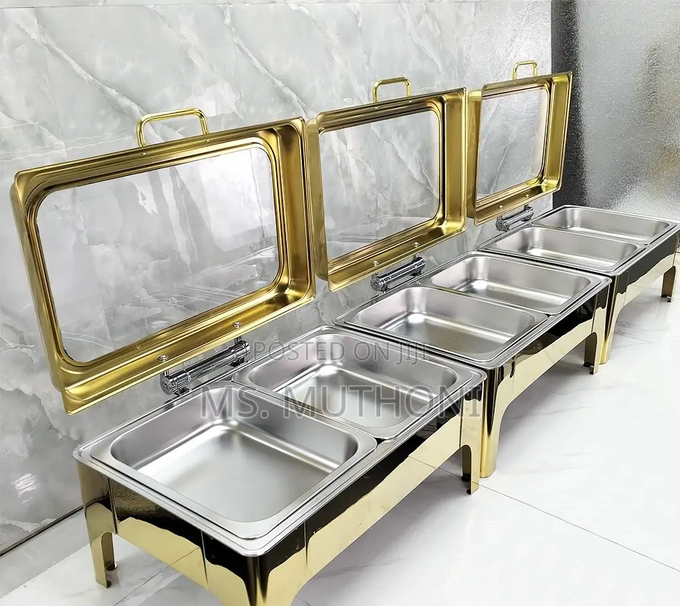 9 LTRS Gold Stainless Steel Chafing Dishes With Clear Rolltop