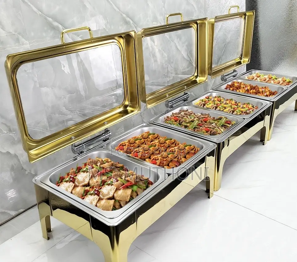 9 LTRS Gold Stainless Steel Chafing Dishes With Clear Rolltop