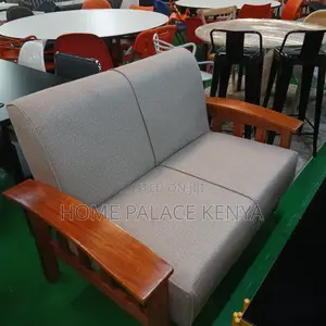 Home Sofa: 2 Seater Natural Teak Wood Fabric Sofa