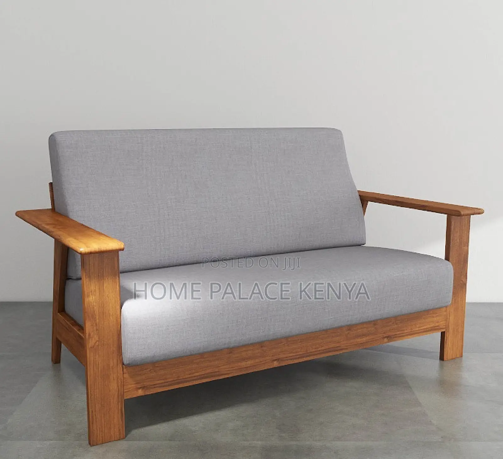 Home Sofa: 2 Seater Natural Teak Wood Fabric Sofa