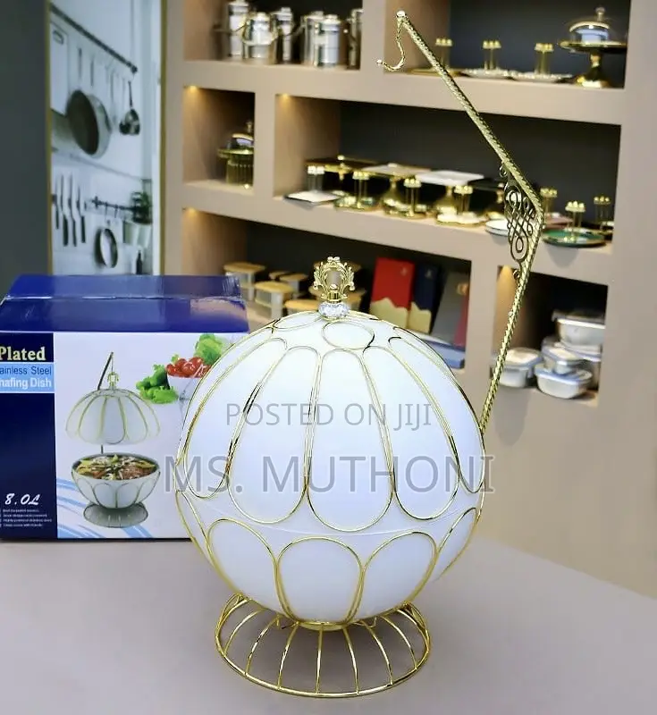 8l Luxury Egg-Shaped Buffet Chafing Dish With a Hanging Golden Rack