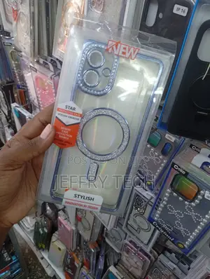 Clear, Protective Phone Case With a Metallic Blue Border