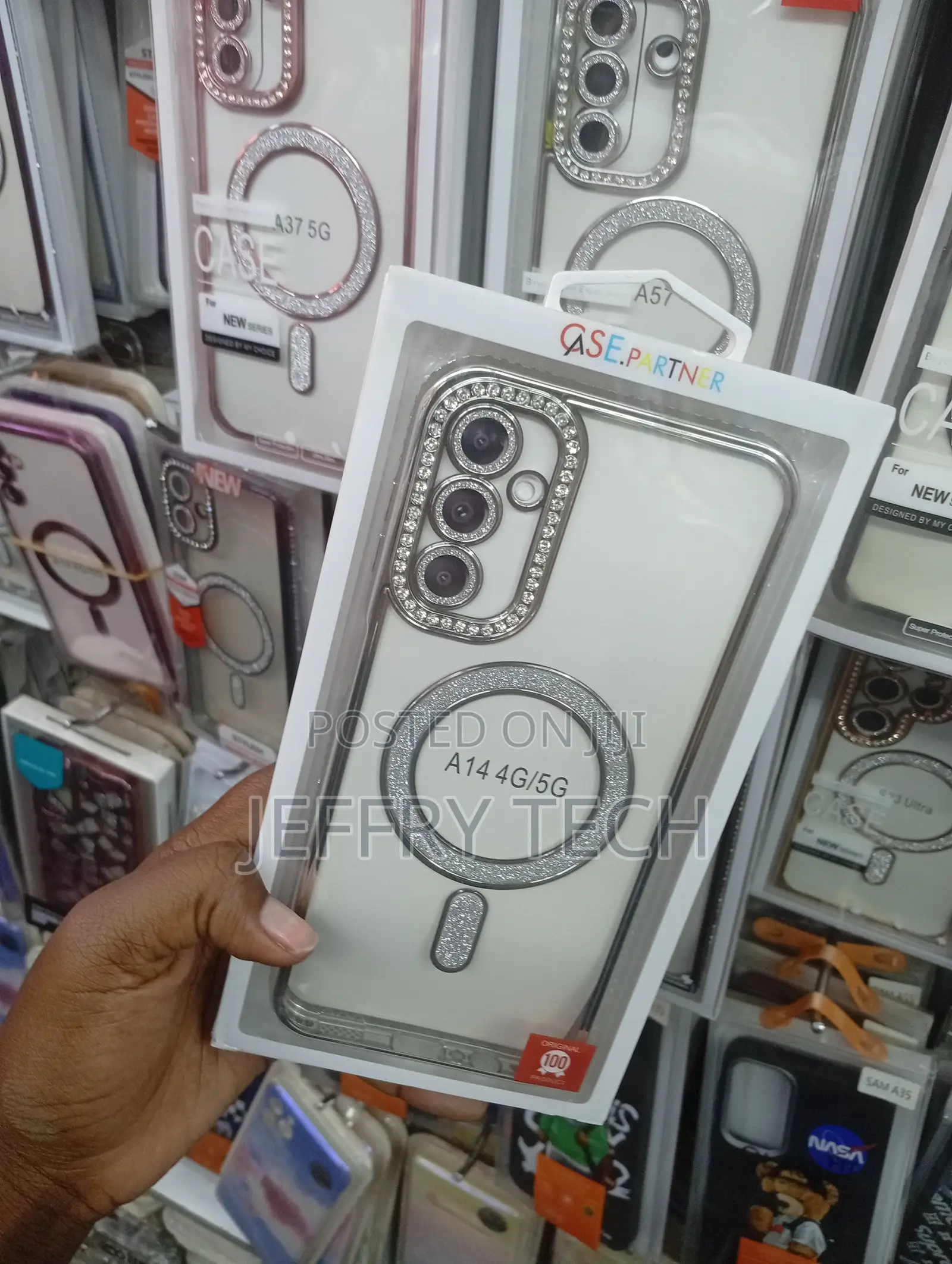 Case Partner" Brand, Silver Rhinestone-Decorated Magnetic Phone Case