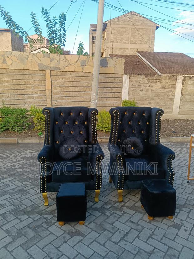 2 Black and Gold Pedicure Seats, Plus 2 Stools