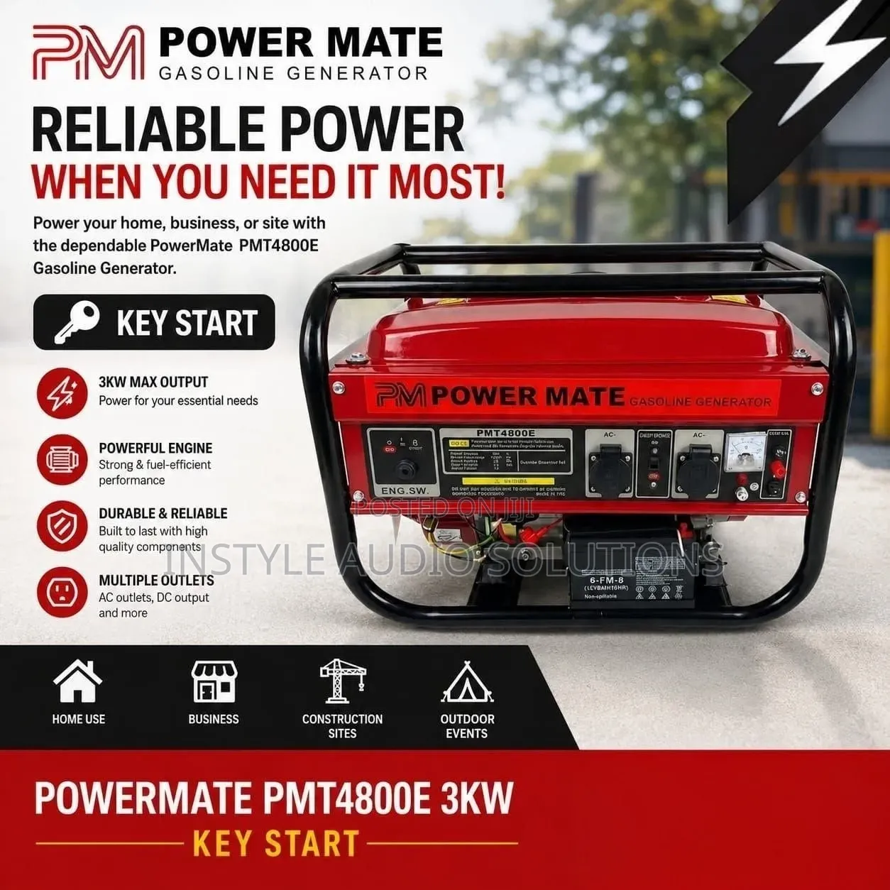 3kva Powermate Petrol Engine Keystart Generator