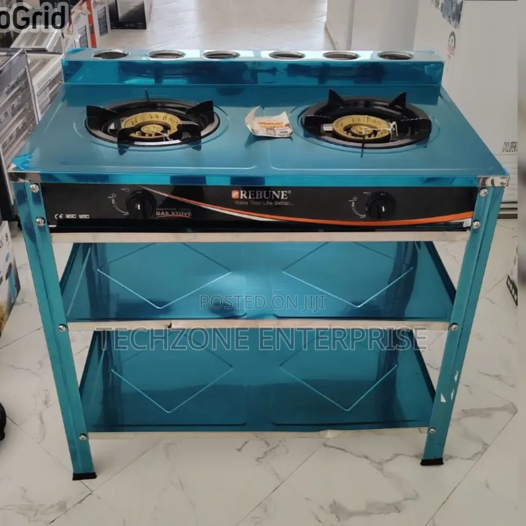 Heavy Duty Rebune Double 2 Burner Standing Gas Stove With Shelves 