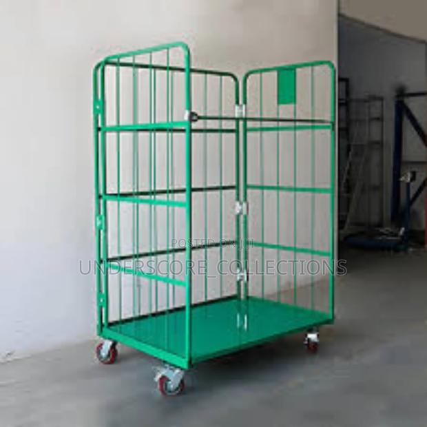 Green Roll Cage Trolley Often Used in Logistics and Warehousing - main view