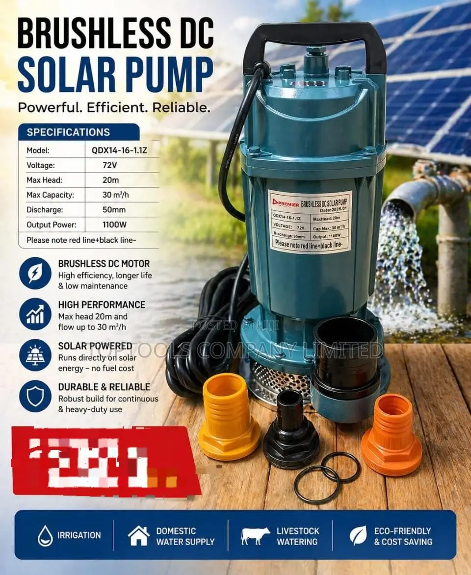 Brushless Dc Solar Submersible Pump 72v 1100w 60ft