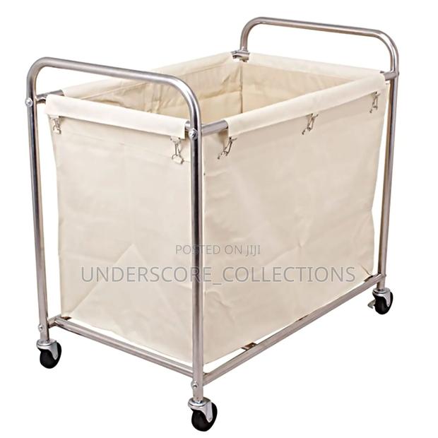 Chrome Laundry Trolley With a Beige Canvas Liner - main view