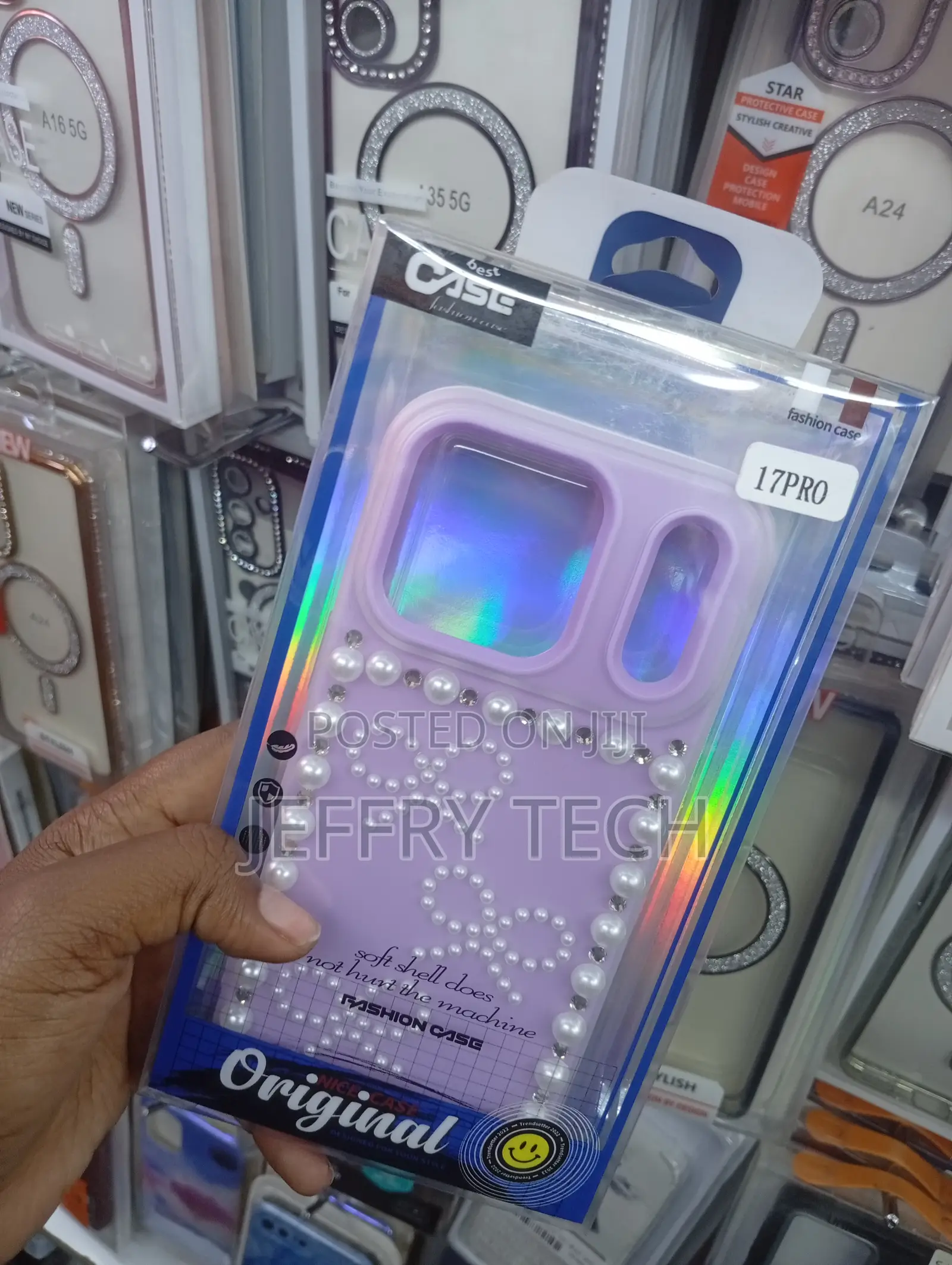 Purple Fashion Case for an iPhone 17 Pro With Pearl Bow