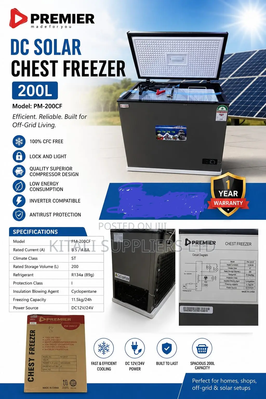 Premier 200l Dc Solar Chest Freezer