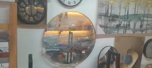 Modern Large Round Gold Metal Frame Wall Mirror.
