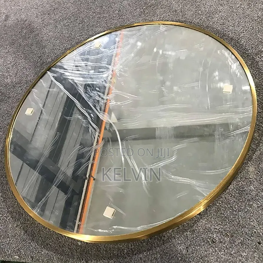 Modern Large Round Gold Metal Frame Wall Mirror.