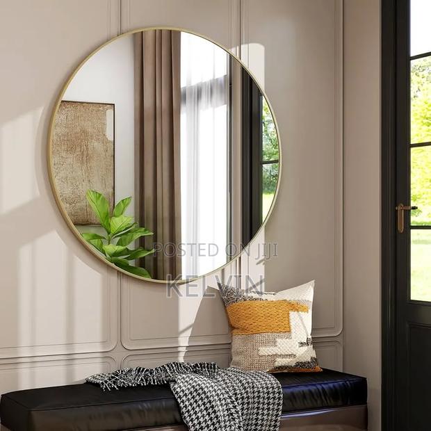 Modern Large Round Gold Metal Frame Wall Mirror. - thumbnail 4