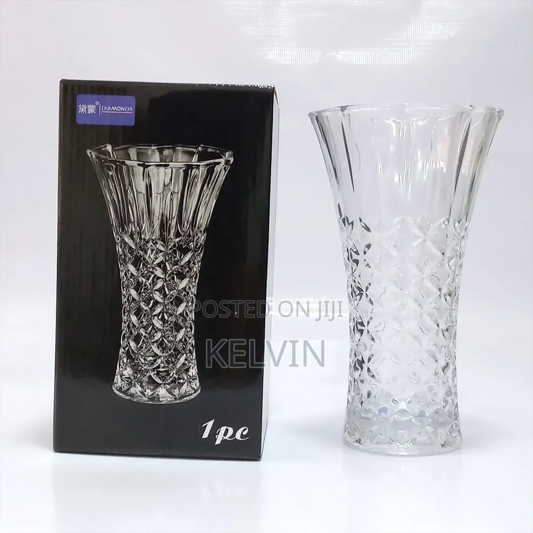 This Is a Generic Diamond-Cut Clear Glass Flower Vase.
